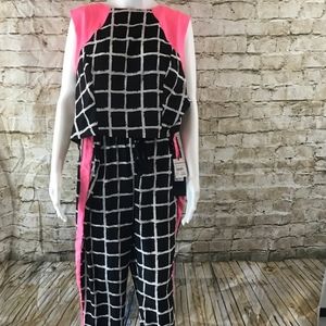 Neon pink crop top plus size pantsuit set